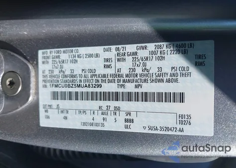 2021 Ford Escape Se Hybrid из США, поврежденный, VIN 1FMCU0BZ5MUA83299